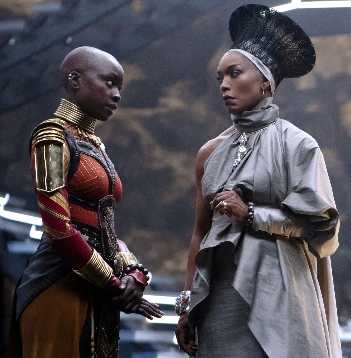 Danai Gurira and Angela Bassett in a scene from Black Panther: Wakanda Forever.