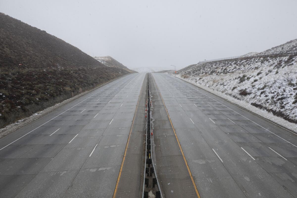 The 5 Freeway in Castiac, closed Wednesday due to poor weather at higher elevations