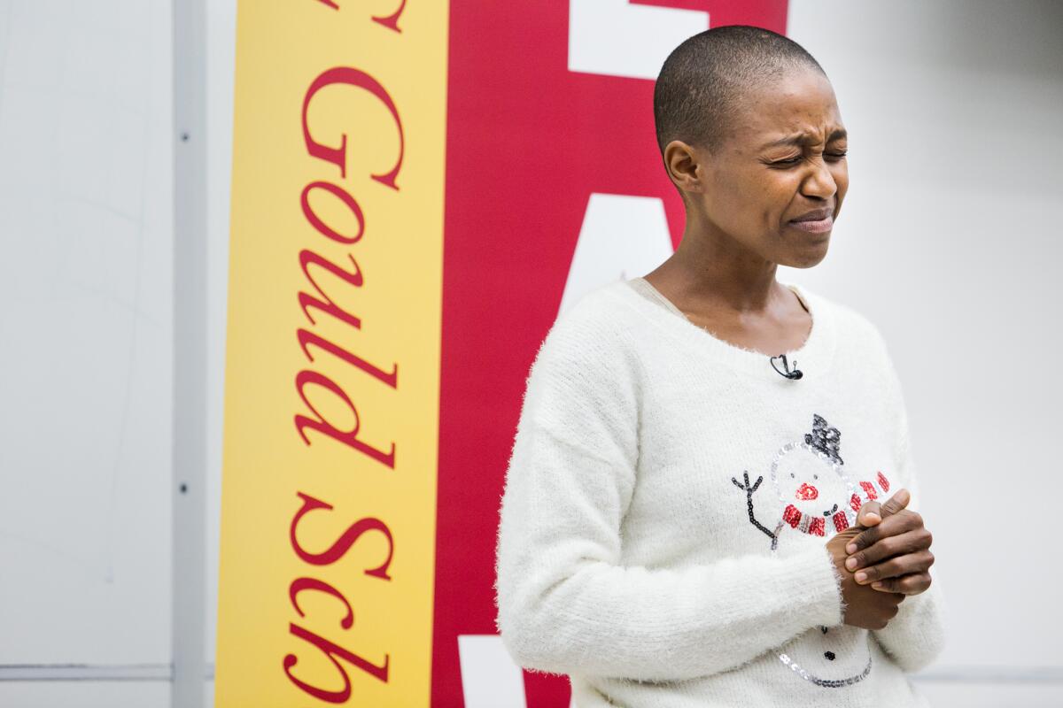 Actress Daniele Watts recalls the events leading up to her detainment by LAPD at a panel discussion titled, "Race, Sexual Expression and Civil Rights Law: A conversation about the Daniele Watts Controversy," at USC Gould School of Law in November.