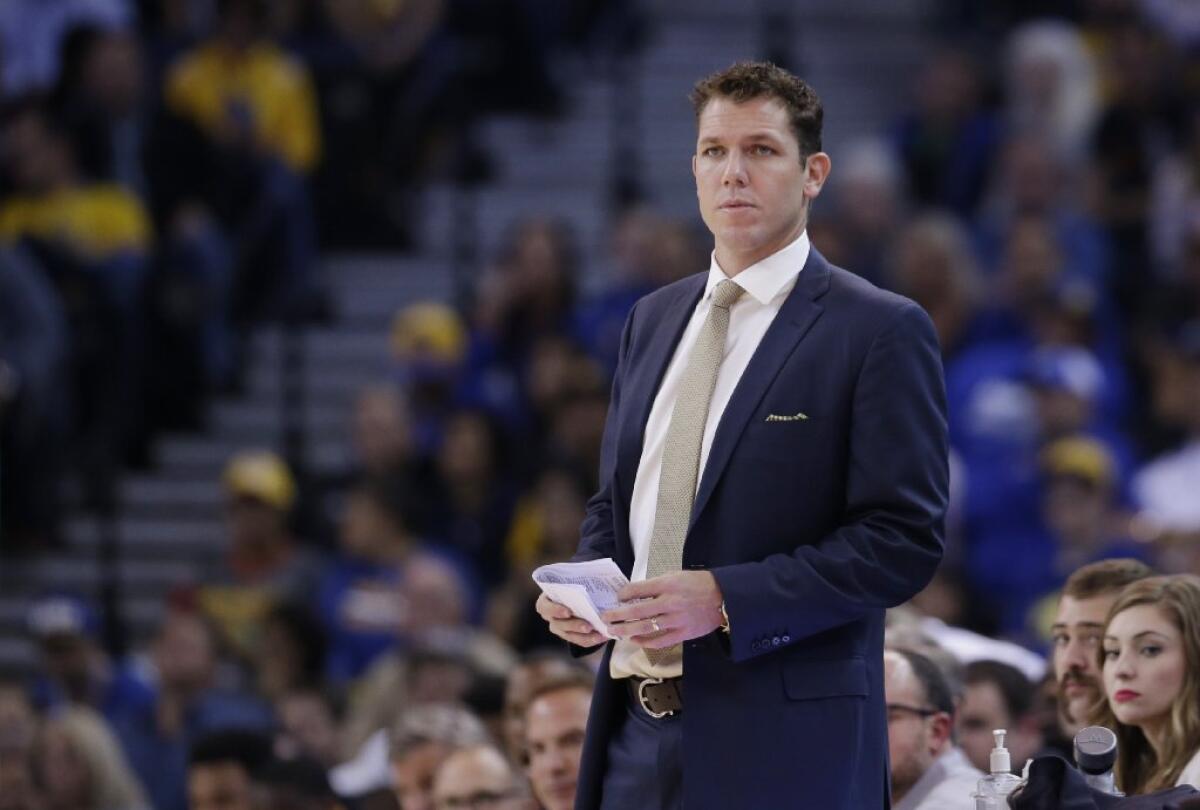Golden State Warriors interim Coach Luke Walton looks on during a game against the Memphis Grizzlies on Nov. 2.