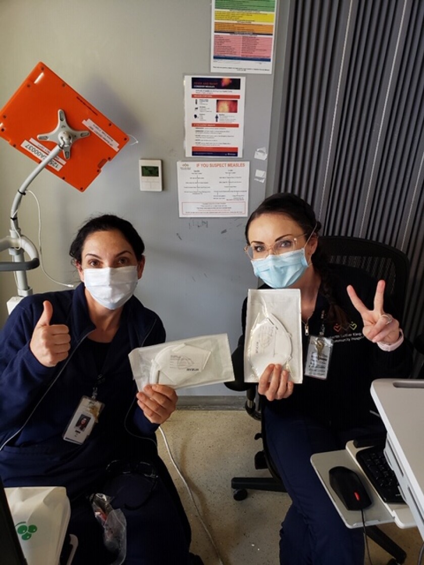 Staff members at MLK Community Hospital in South L.A. were the first to receive masks donated by SoCal Tech for SoCal Hospitals.