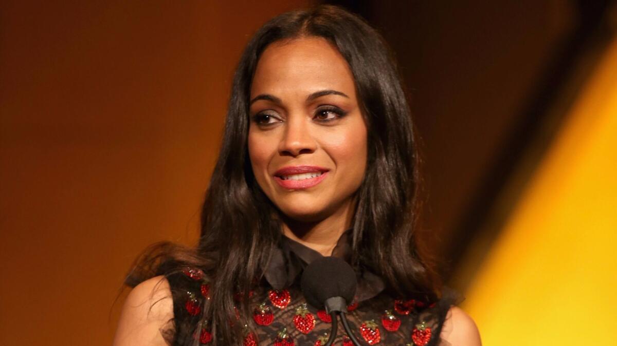 Zoe Saldana is honored during the National Assn. of Latino Independent Producers’ media summit at the organization’s Latino Media Awards at Hollywood & Highland in June.