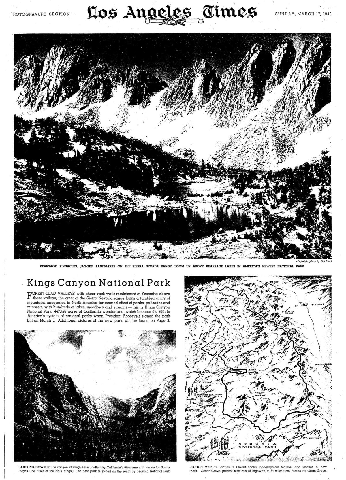 Photo page in the Los Angeles Times shortly after Kings Canyon was established as a national park. March 17, 1940 (Los Angeles Times)