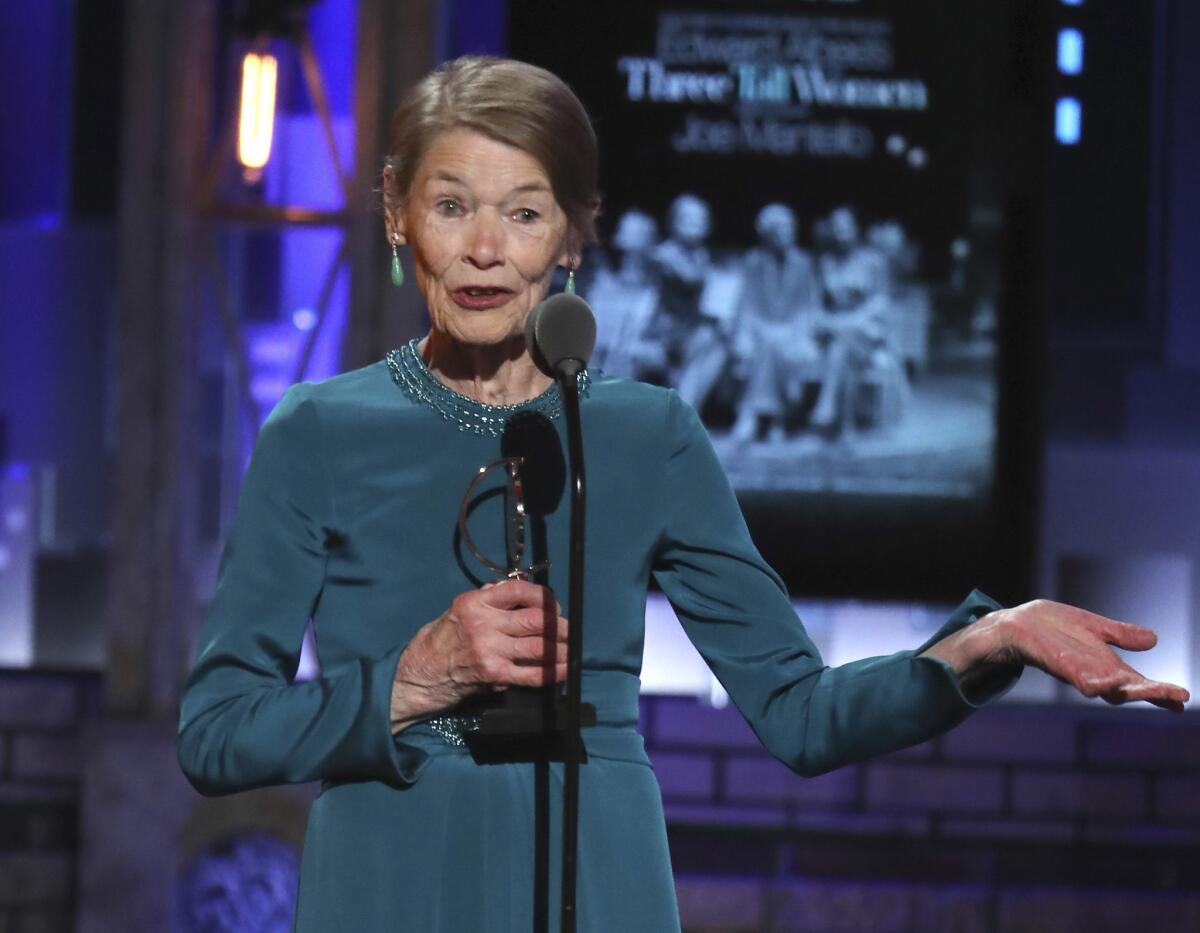 Glenda Jackson accepts the award for leading actress in a play for Edward Albee's "Three Tall Women."