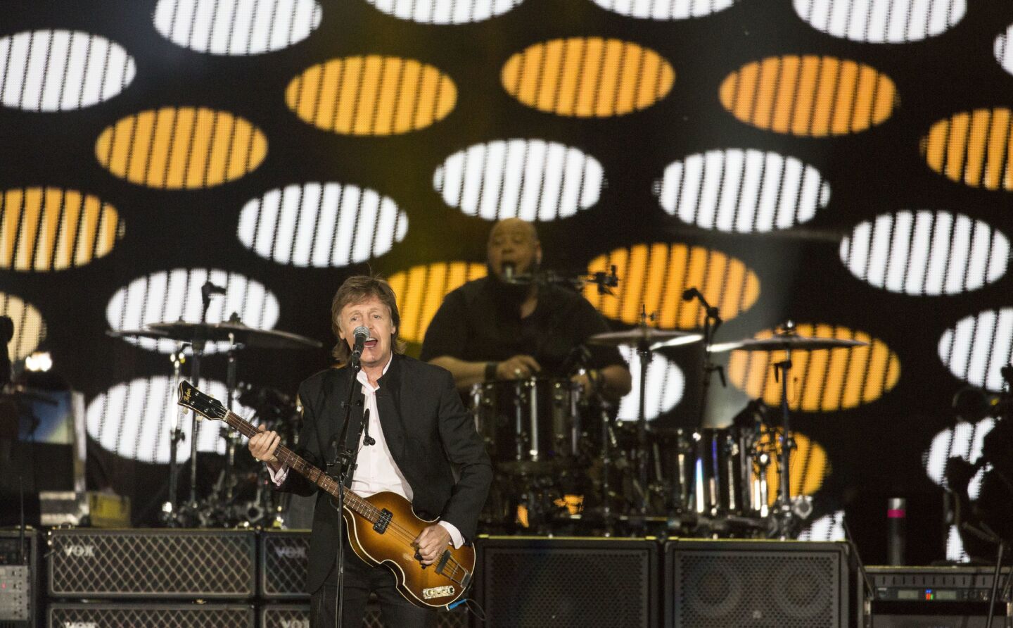 Paul McCartney on stage Saturday night at Desert Trip on the Empire Polo Club grounds in Indio.