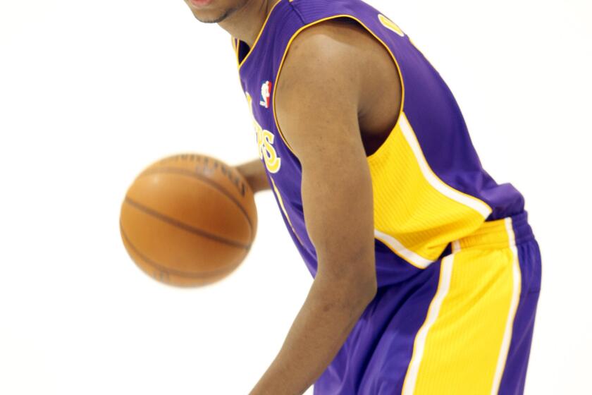 Schaben, Allen J. –– – LOS ANGELES, CA – JUNE 28, 2011: Lakers' second–round draft pick guard Darius Morris is introduced to the media at the Lakers training facility in El Segundo. ( Allen J. Schaben / Los Angeles Times)
