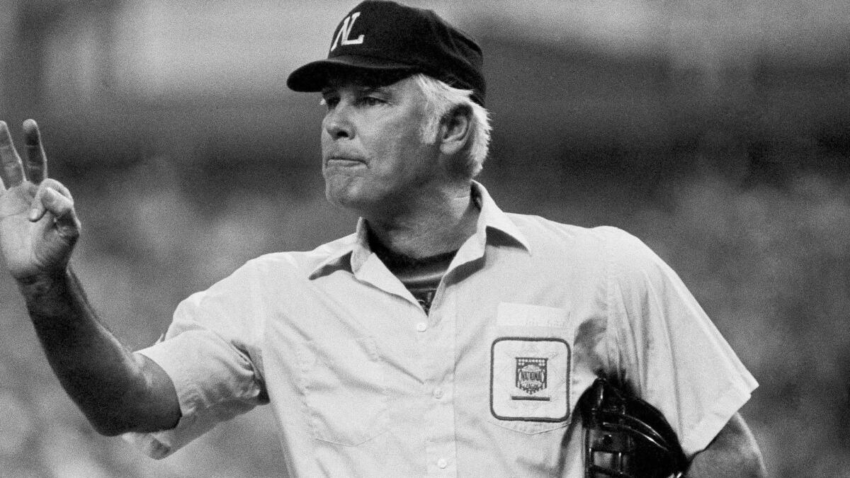 Doug Harvey at a 1980 game between the Houston Astros and Philadelphia Phillies in Houston.