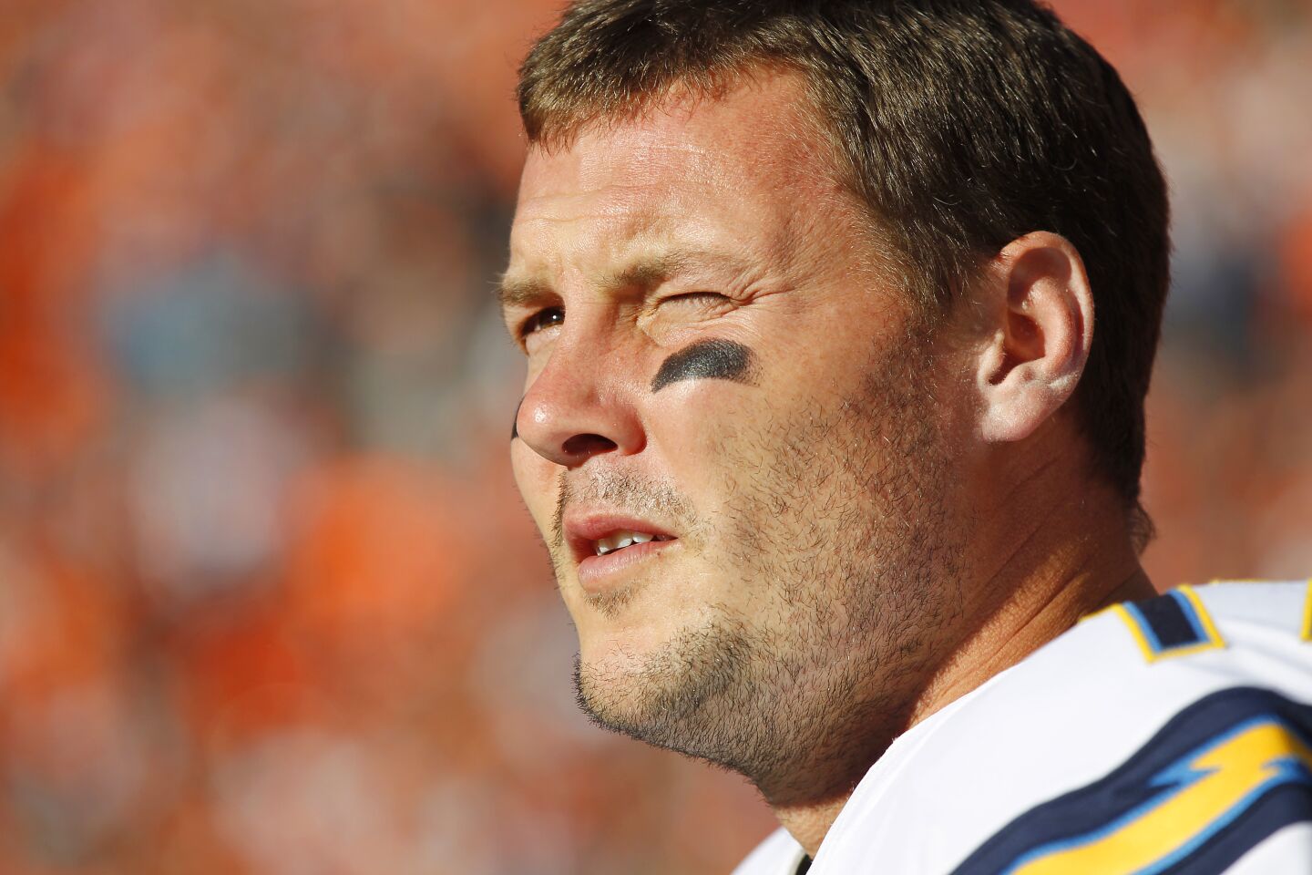 Chargers Philip Rivers looks on during a game against the Broncos on Jan. 3, 2106.