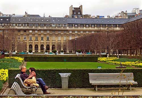 For lovers -- and Colette: A couple enjoy the gardens next to the Palais-Royal in Paris, where the writer lived at the end of her life.