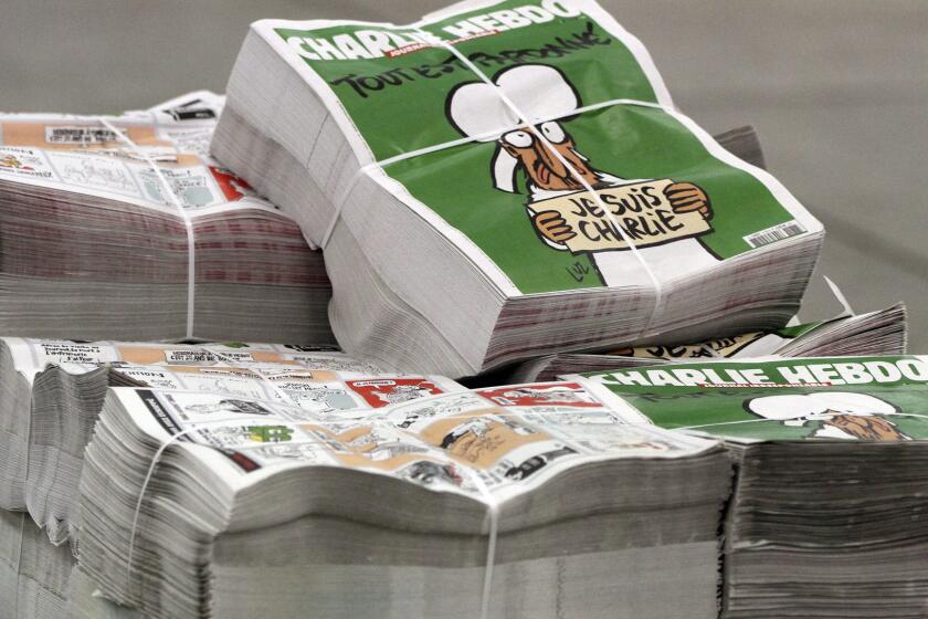 The first issue of French satire magazine Charlie Hebdo after the attack on its staff. Some authors are questioning PEN's decision to honor Charlie Hebdo at its annual gala.