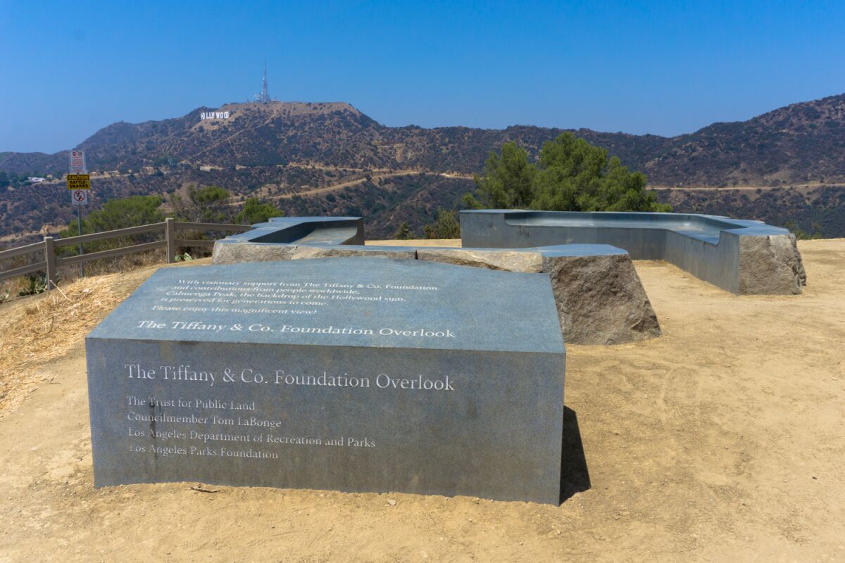 The Hollywood sign from the Tiffany & Co. Foundation Overlook.