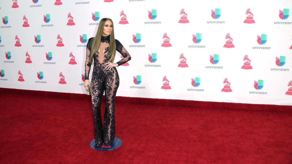 Jennifer Lopez arrives at the 17th Latin Grammy Awards in Las Vegas.