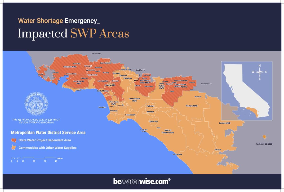 Map of areas that depend mostly or entirely on the State Water Project.