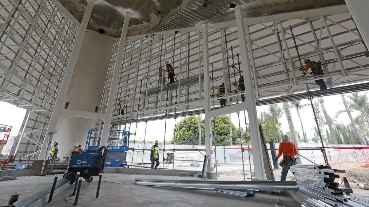 Workers continue renovating inside the baptistry at Christ Cathedral in Garden Grove on May 11.
