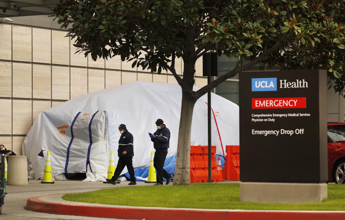 Tents outside Ronald Reagan UCLA Medical Center 