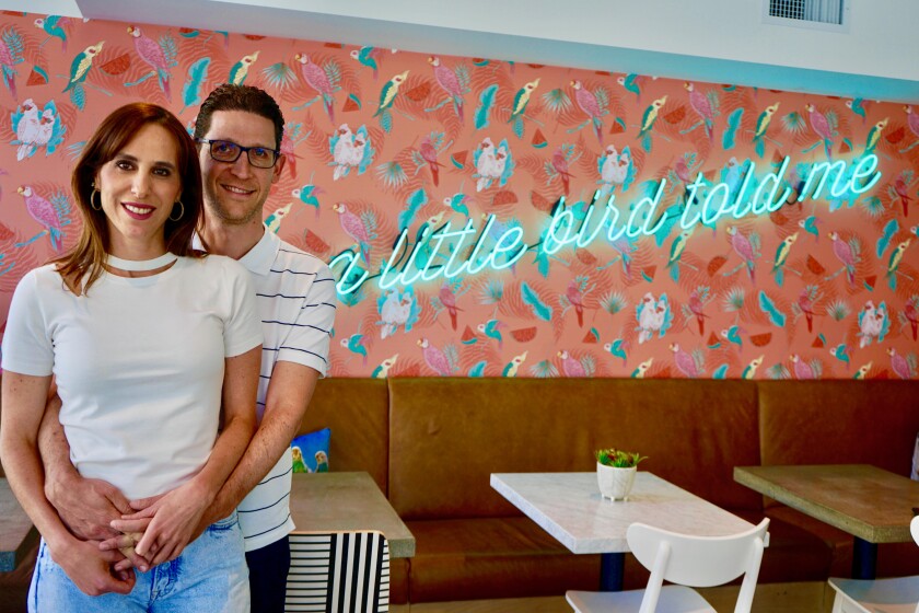 arried restaurateurs Carol Roizen and Jonathan Goldwasser at their third Parakeet Cafe at the One Paseo project in Del Mar.