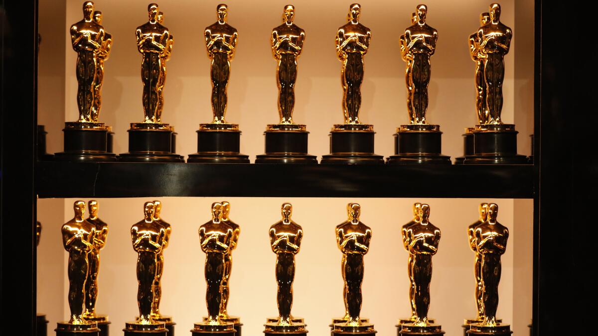 Oscar statuettes backstage at the 90th Academy Awards in 2018.