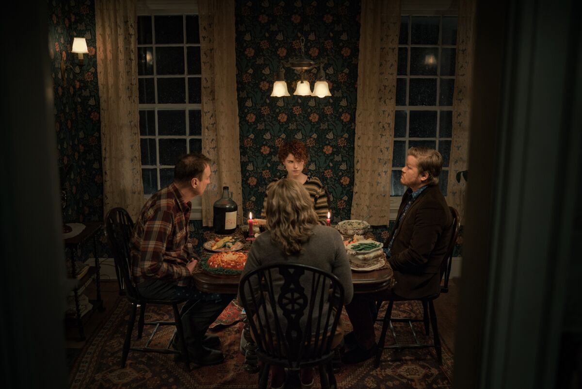 David Thewlis, clockwise from left, Jessie Buckley, Jesse Plemons and Toni Collette in "I'm Thinking of Ending Things."