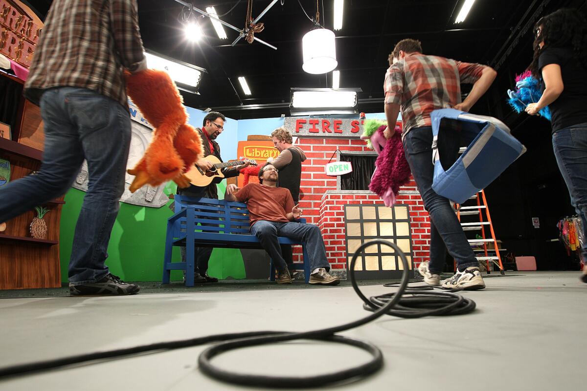 Puppeteers and actors film "Learning Town" at the YouTube facilities in Playa del Rey. The state-of-the-art production facility is called the Creator Space.