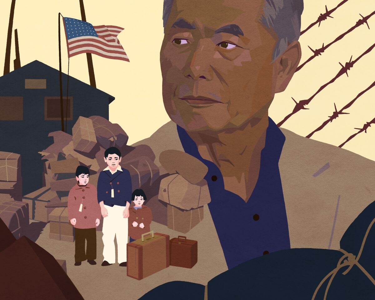 An illustration of George Takei in "The Terror: Infamy" by Shenho Hshieh for The Times