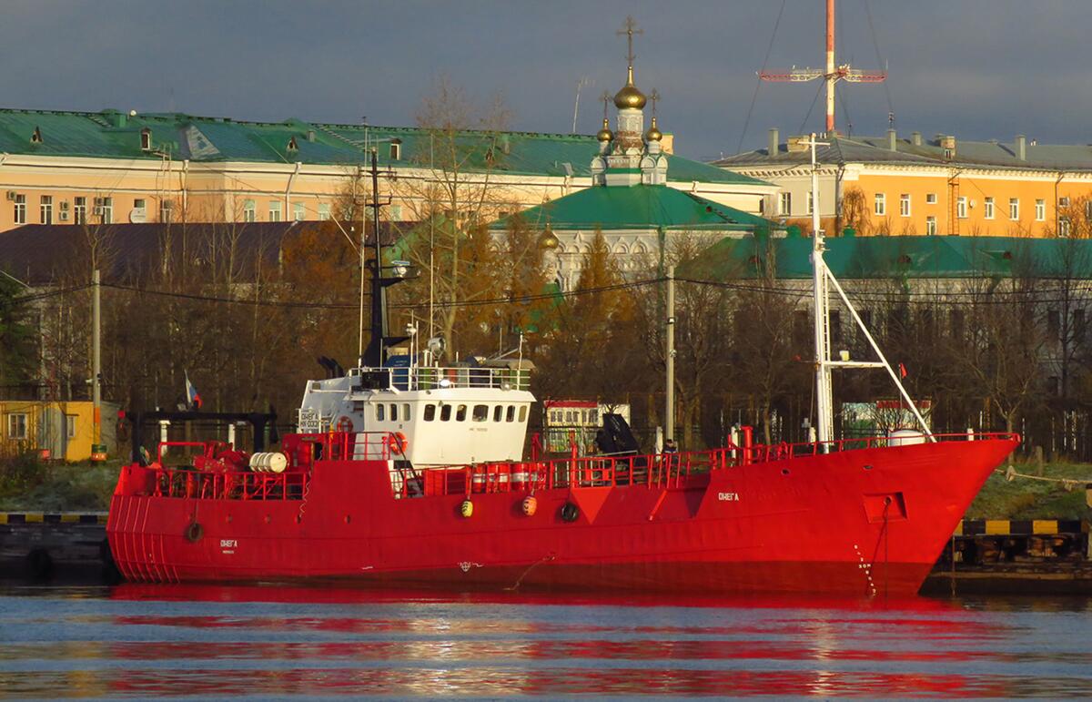 Fishing trawler Onega moored in Arkhangelsk, Russia, in October