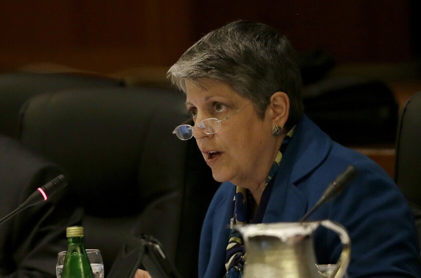 University of California President Janet Napolitano speaks during a UC Board of Regents meeting.