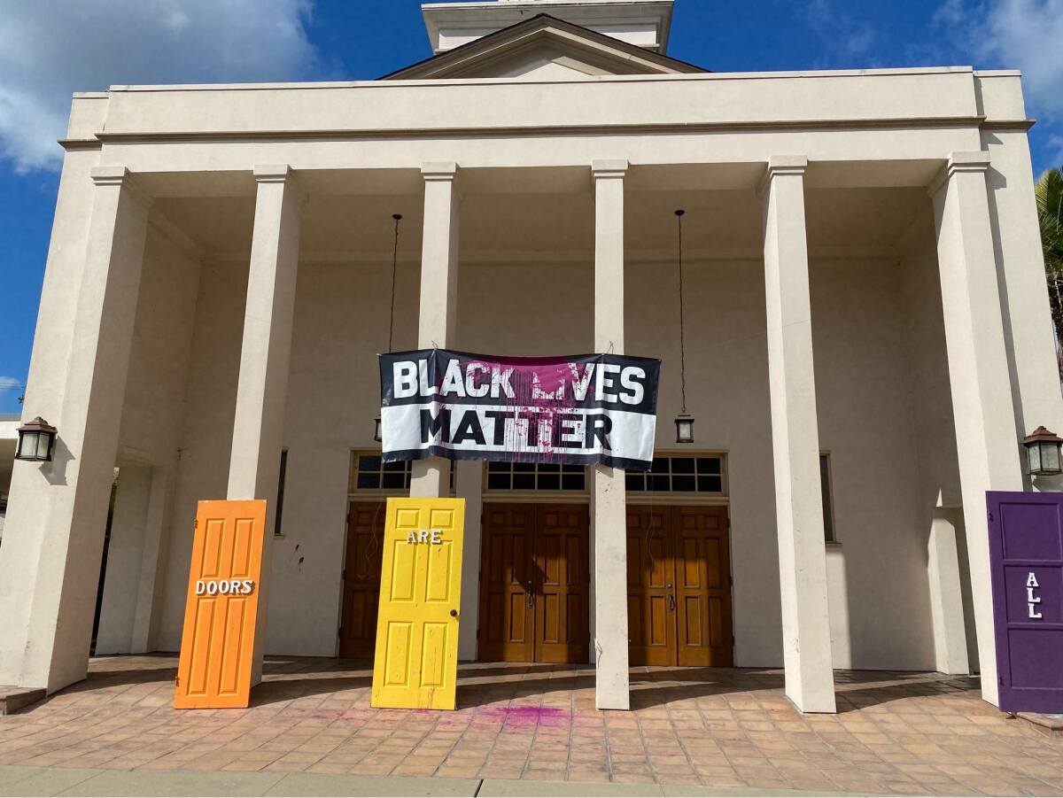 Vandalized Black Lives Matter banner