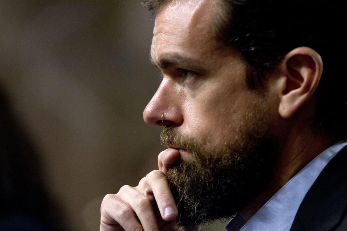 Twitter CEO Jack Dorsey, pictured here testifying before the Senate Intelligence Committee in 2018, has angered President Trump by appending a disclaimer to his tweets about voter fraud.
