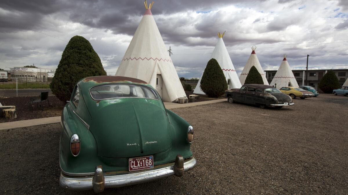The Wigwam Motel on the iconic Route 66 in Holbrook, Ariz. Classic cars lend authenticity.