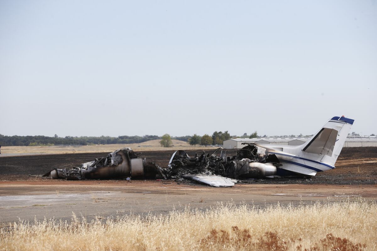 The remains of a twin-engine Cessna Citation in Oroville, Calif., on Wednesday.