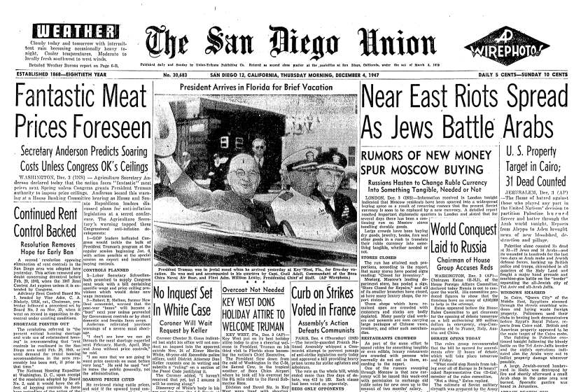 Front page of The San Diego Union, Dec. 4, 1947.