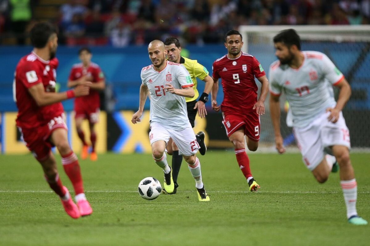 Spain forward David Silva controls the ball during a Group B match against Iran in Kazan on June 20.