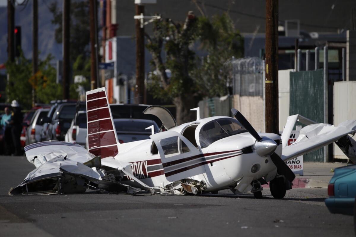 A small, fixed-wing plane crashed Monday afternoon near Whiteman Airport in Pacoima. The pilot was not injured and declined medical care.