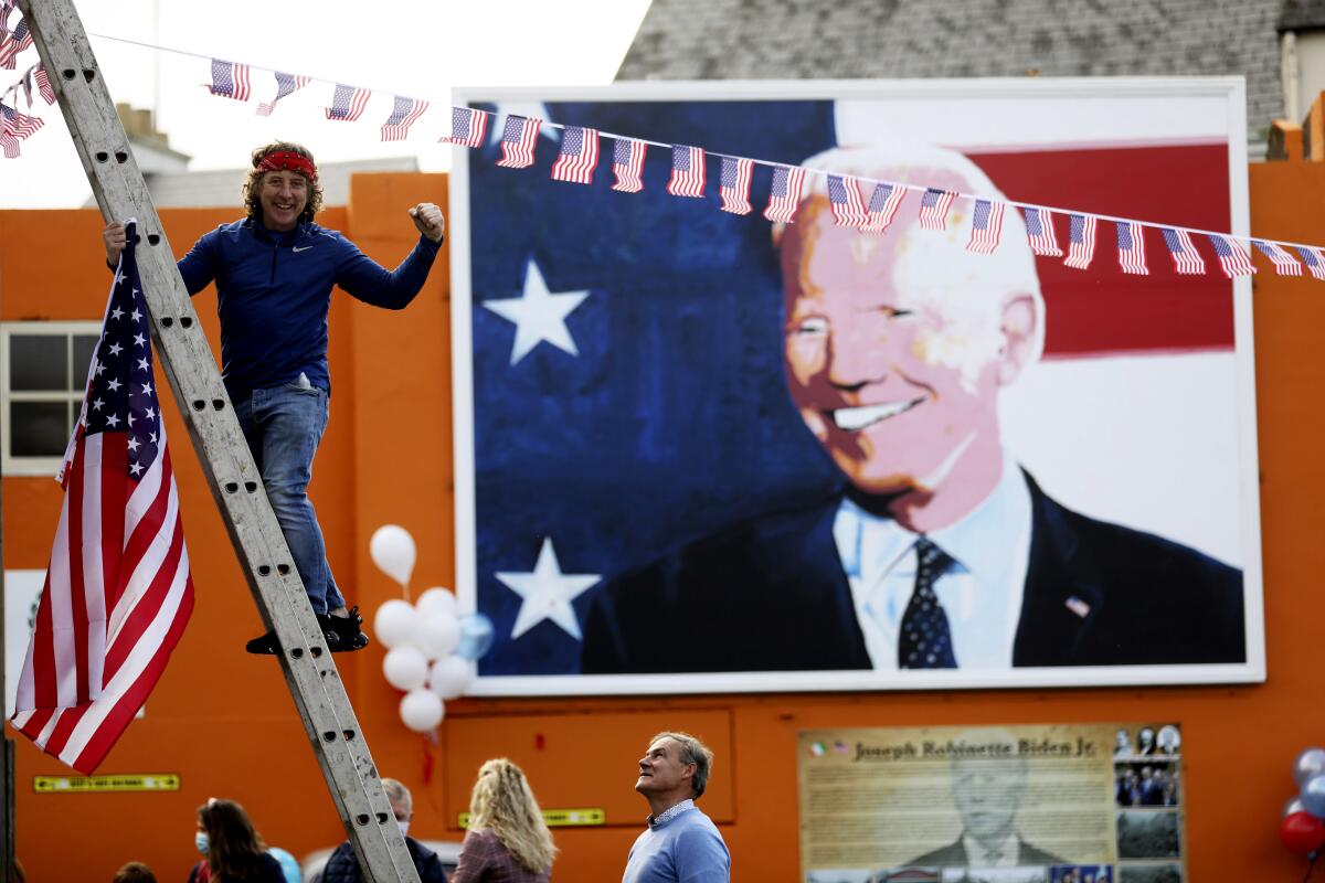 A mural depicts President-elect Joe Biden in his ancestral home of Ballina, Ireland. 