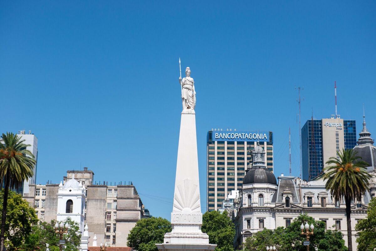 A white obelisk called Pirámide de Mayo is located in Plaza De Mayo, Buenos Aires’ oldest public square.