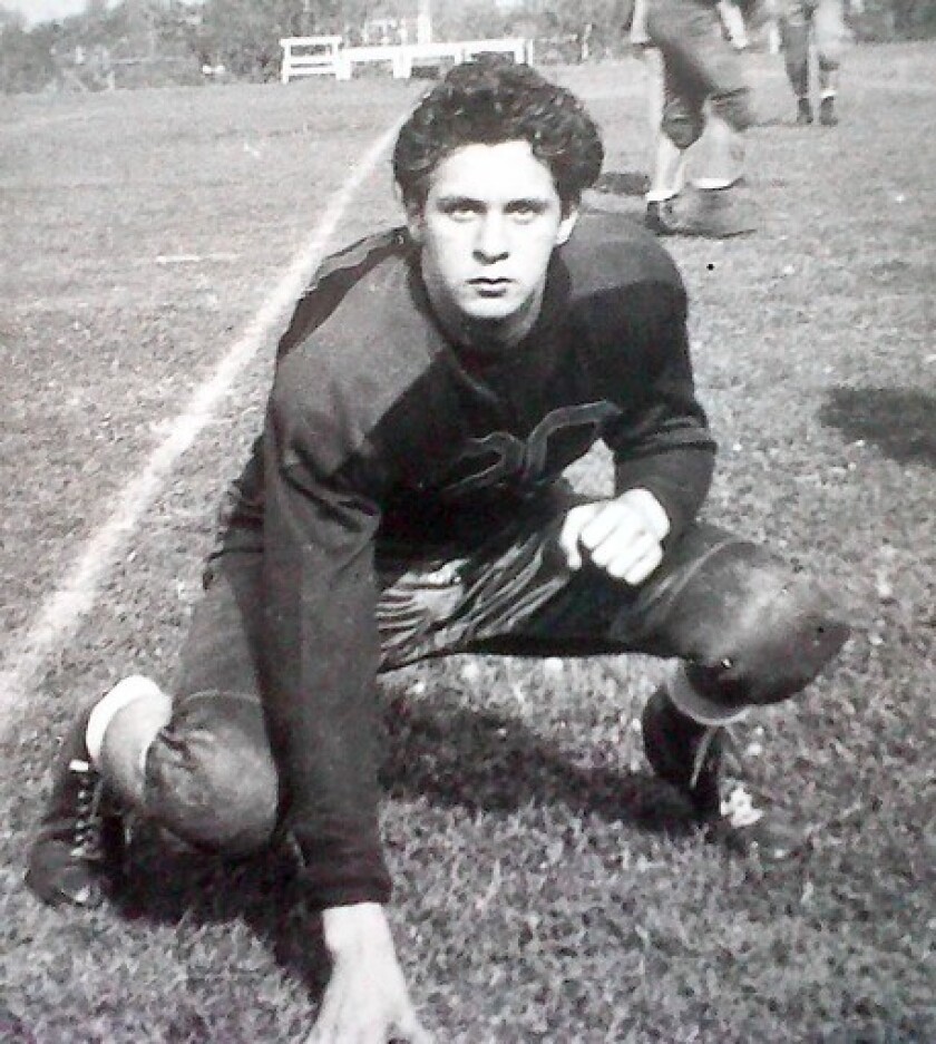 Tony Lopez, columnist Steve Lopez's father, poses in a shot from the 1940s, when he played high school football in Pittsburg, Ca.