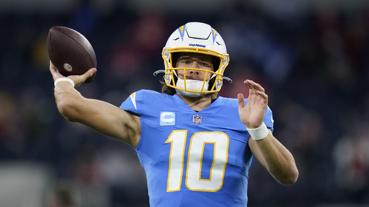 Chargers quarterback Justin Herbert throws a pass against the Kansas City Chiefs on Dec. 17.
