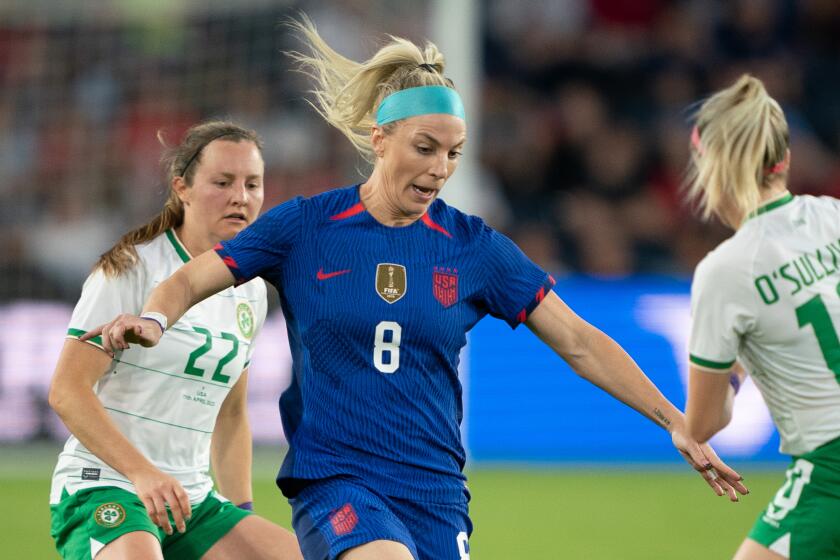 ST. LOUIS, MO - APRIL 11: Julie Ertz #8 of the United States dribbles the ball during an international friendly.