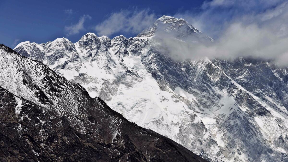 Mt. Everest and the Nuptse-Lhotse massif are seen from the village of Tembuche in Nepal on April 20, 2015.