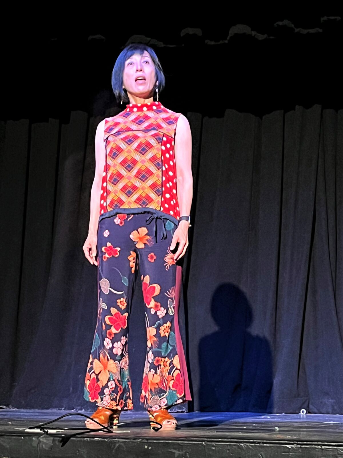 Miyo Yamauchi performs from her solo play "How to Be Japanese" on May 16, 2023.