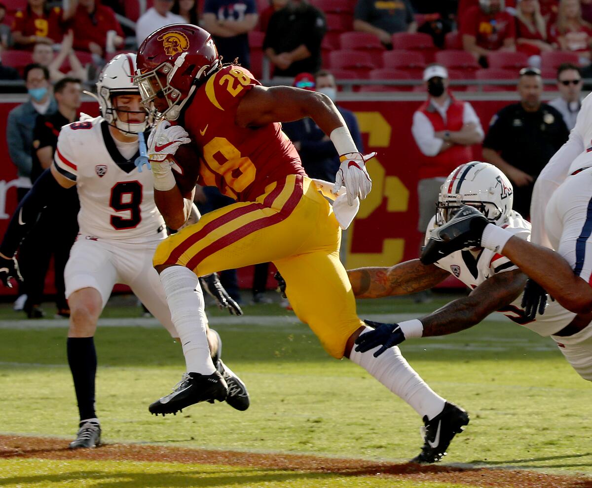 USC running back Keontay Ingram scores a touchdown against Arizona 
