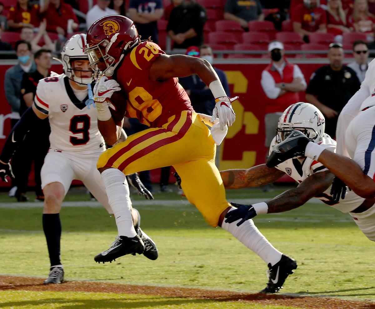 USC running back Keontay Ingram scores a touchdown against Arizona