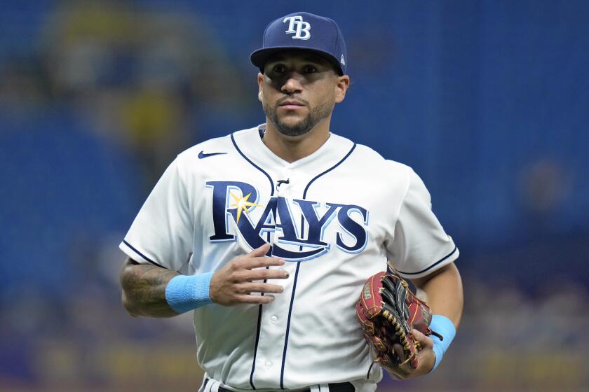 Tampa Bay Rays left fielder David Peralta against the Boston Red Sox.