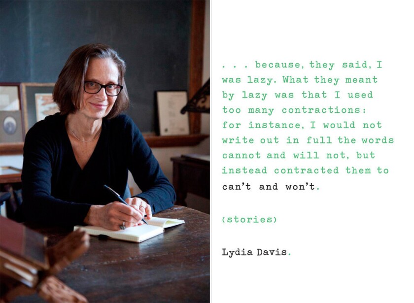 Author Lydia Davis and the cover of her book, "Can't and Won't."
