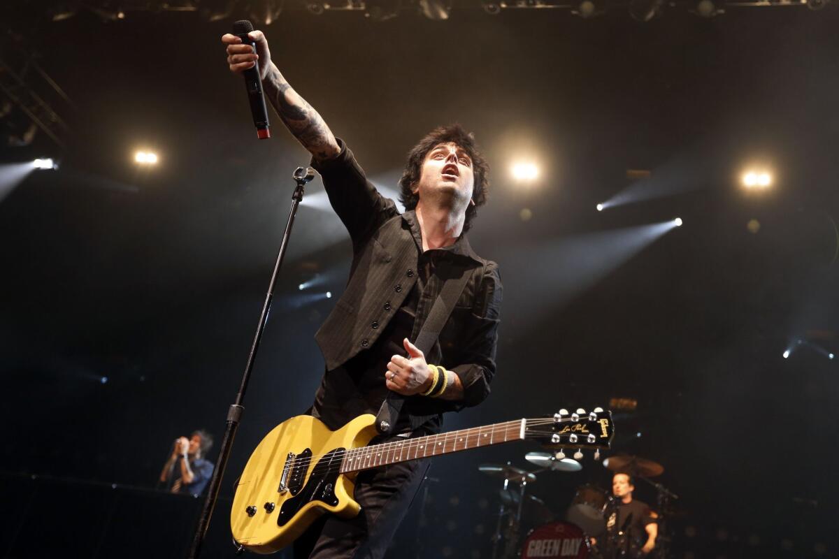 Billy Joe Armstrong during a Green Day concert at the Barclays Center in New York in 2013. The punk trio is one of the 2015 inductees into the Rock and Roll Hall of Fame.