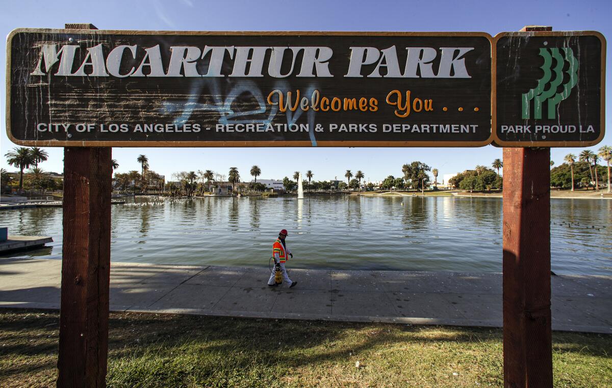 The south side of MacArthur Park is closed to the public for a cleanup and renovation.