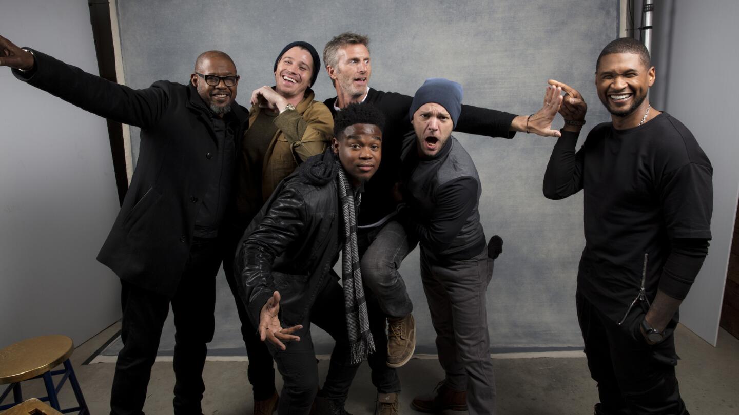 Actor Forest Whitaker, actor Garrett Hedlund, actor Dexter Darden, director Andrew Heckler, actor Austin Herbert, and actor Usher Raymond, from the film, ‚ÄúBurden,‚Äù photographed in the L.A. Times Studio at Chase Sapphire on Main, during the Sundance Film Festival in Park City, Utah, Jan. 21, 2018.