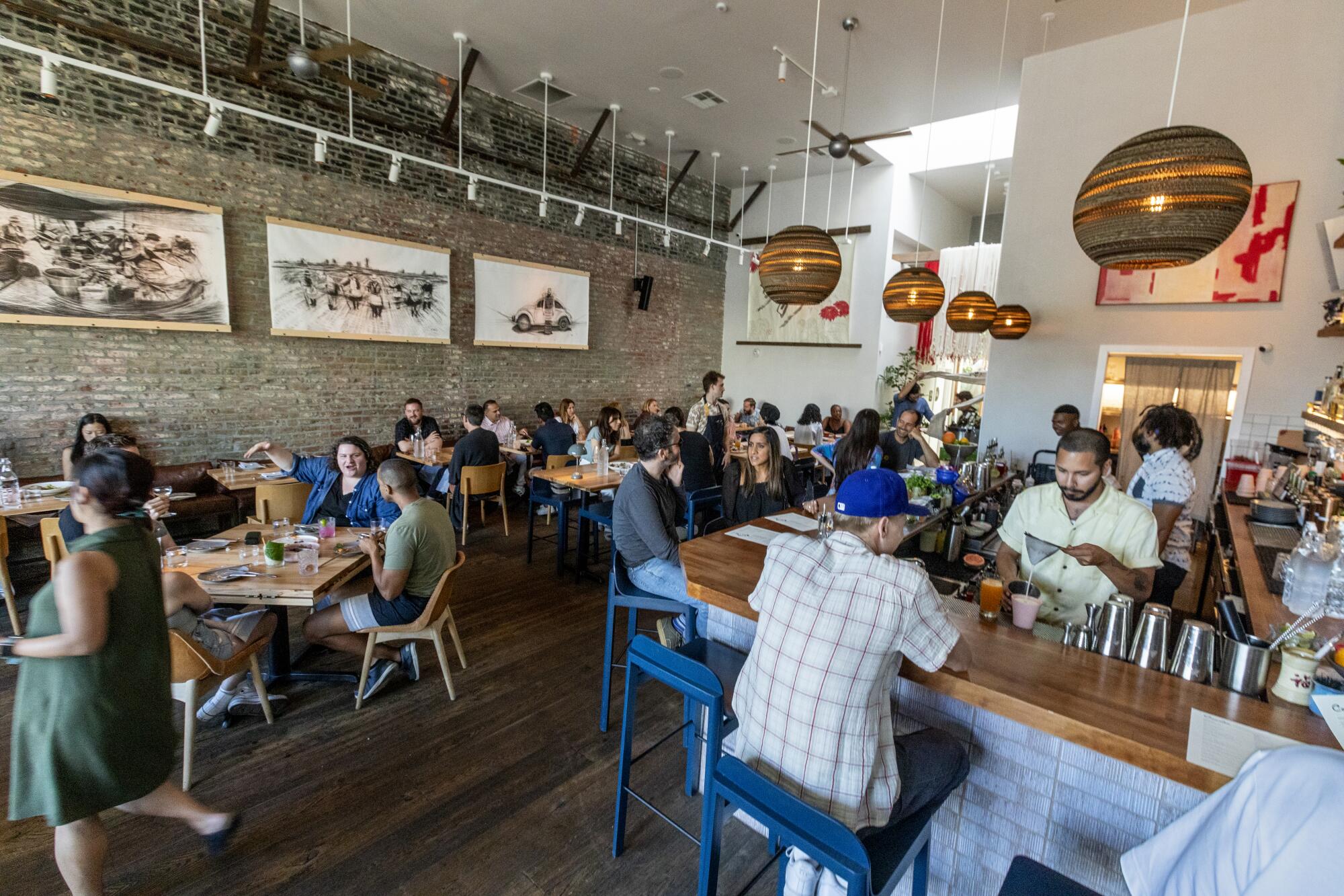 Crowded interior of a restaurant.