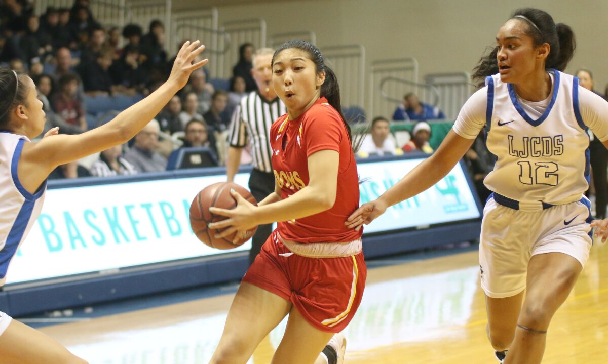 Junior guard Alyssa Garcia splits the LJCD defenders.