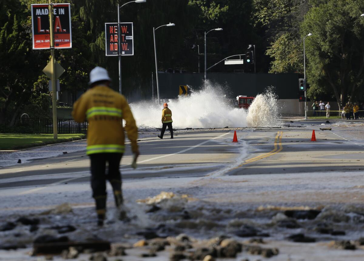 A water main broke near UCLA in July 2014, flooding the street and parts of the Westwood campus.